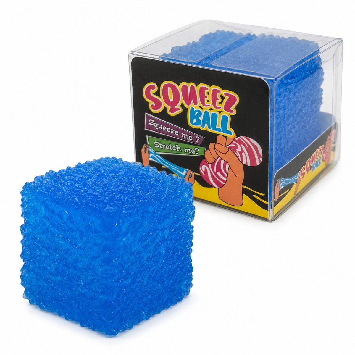 Jucarie Squishy Cub Fidget 3D, Antistres Senzorial Cu Revenire, TPR Elastic, 5 cm, 140 g, Albastru Frosted