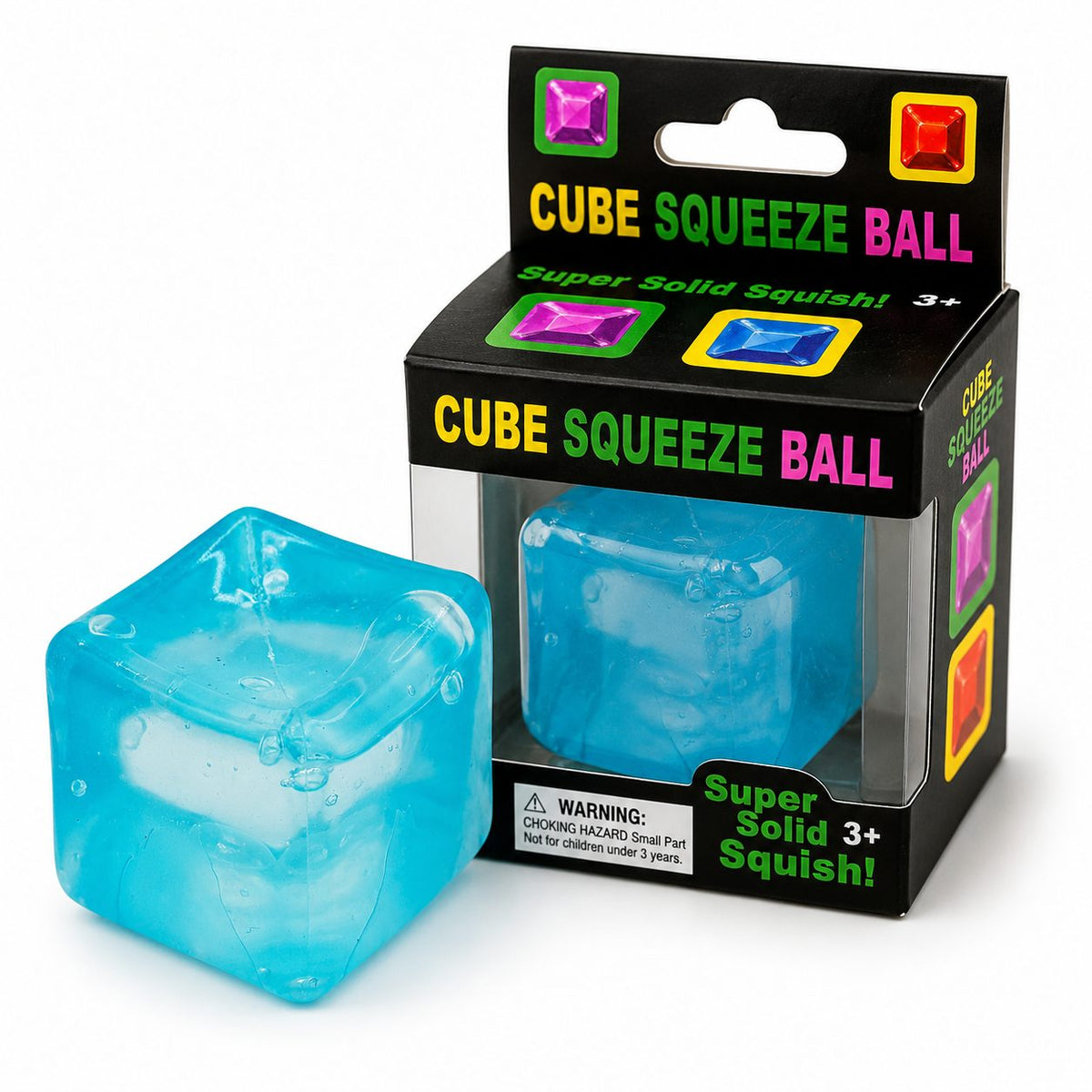Jucarie Squishy Antistres, Cub Fidget Comprimabil cu Revenire, Termoplastic Transparent, 5x5x5 cm, Albastru