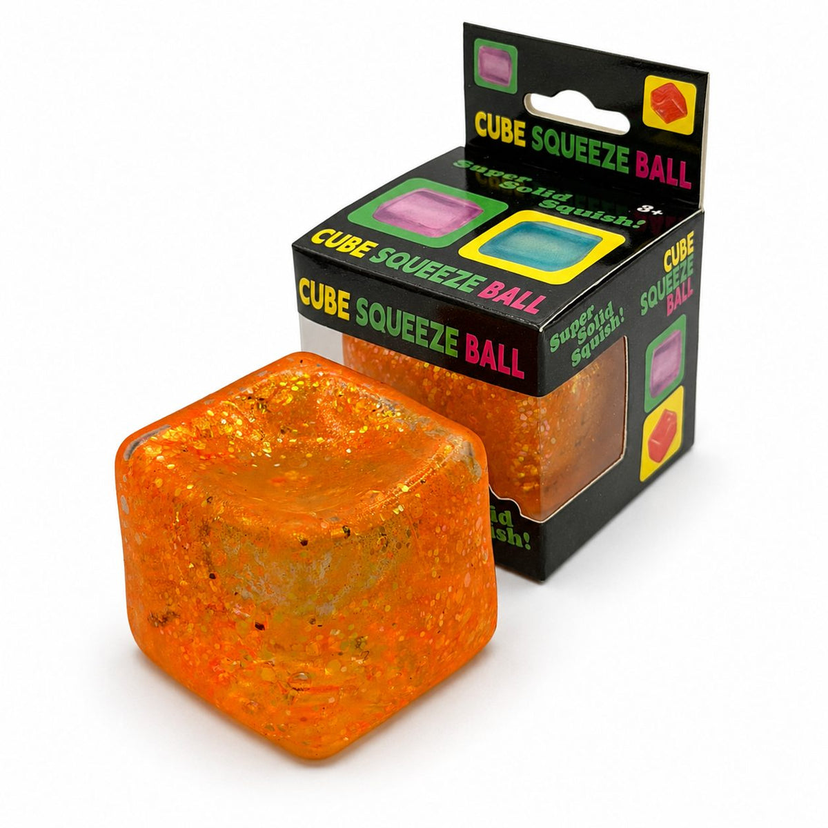 Jucarie Squishy Antistres, Model Ice Cube cu Sclipici, Miez din Maltoza cu Revenire Lenta, TPR, 5x5 cm, Galben