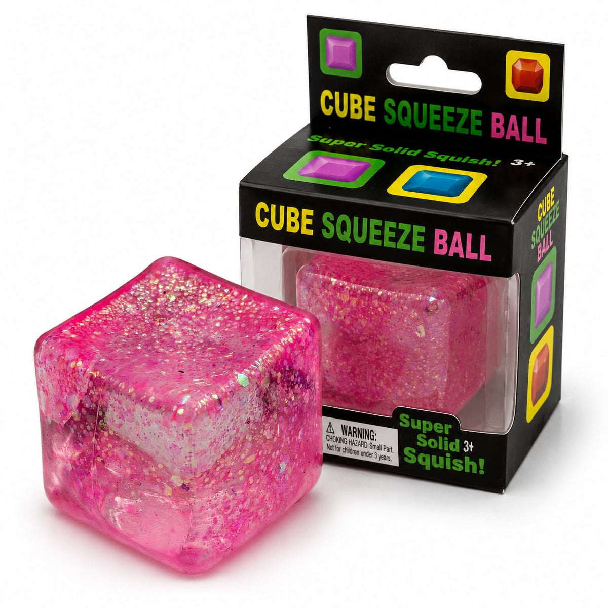 Jucarie Squishy Antistres, Cub Ice Cube cu Sclipici, Revenire Lenta din Maltoza, 5x5 cm, Roz