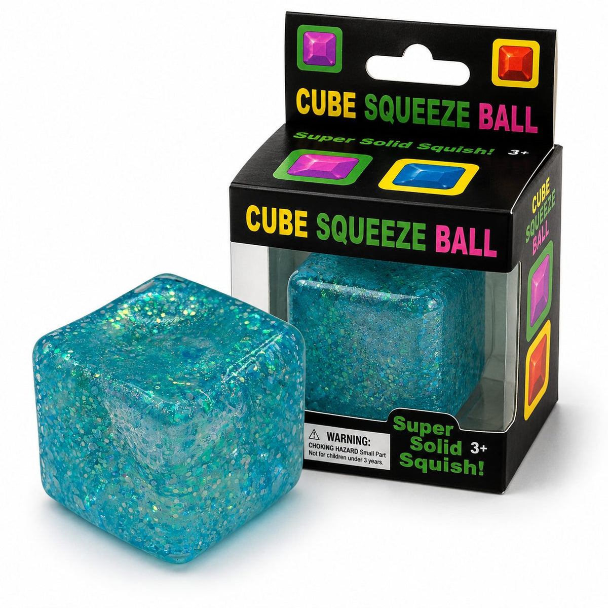 Jucarie Squishy Antistres Needoh, Cub Senzorial Ice Cube cu Sclipici, Maltoza, 5x5 cm, Albastru
