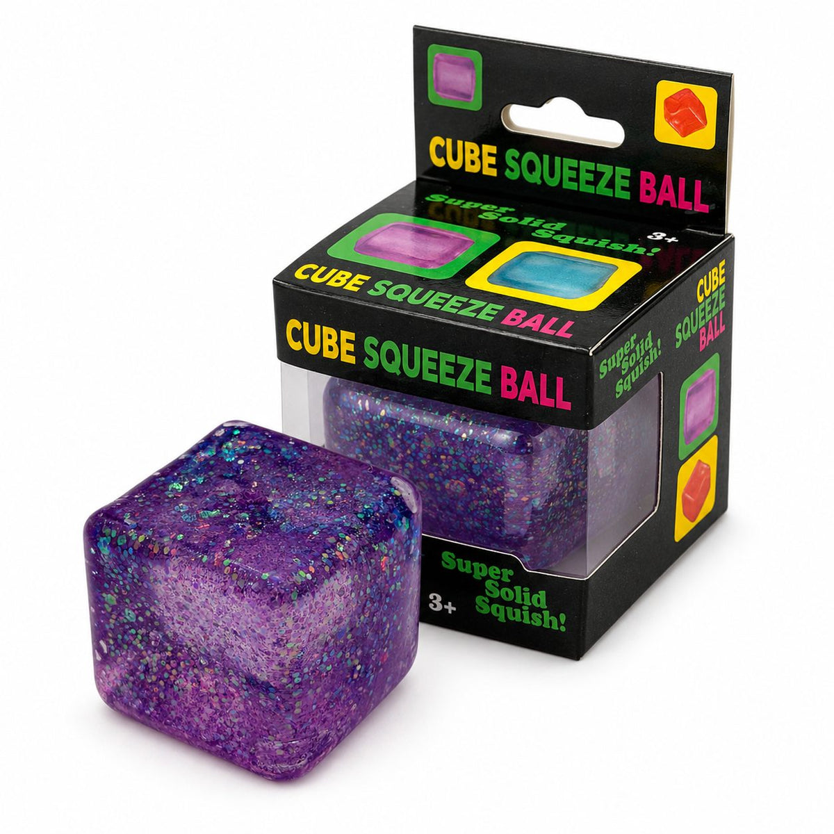 Jucarie Squishy Antistres, Model Ice Cube cu Sclipici, Miez din Maltoza cu Revenire Lenta, TPR, 5x5 cm, 145 g, Mov