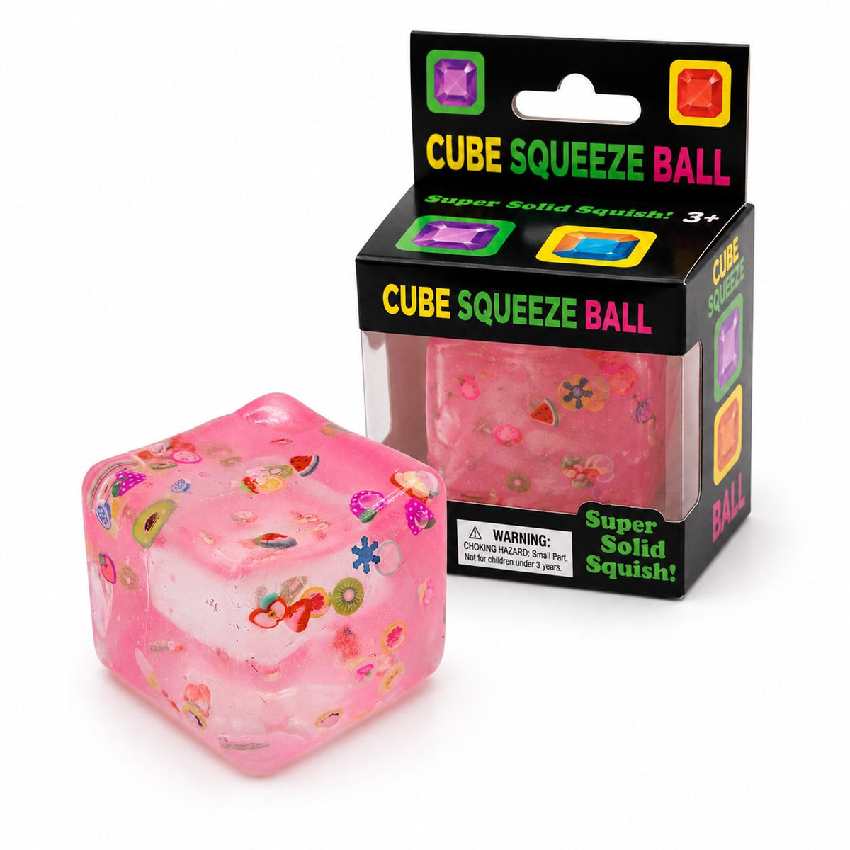 Jucarie Squishy Antistres Cub Fidget 3D, Model Fructe de Vara Super Solid, Silicon Dens, 5 cm, Roz