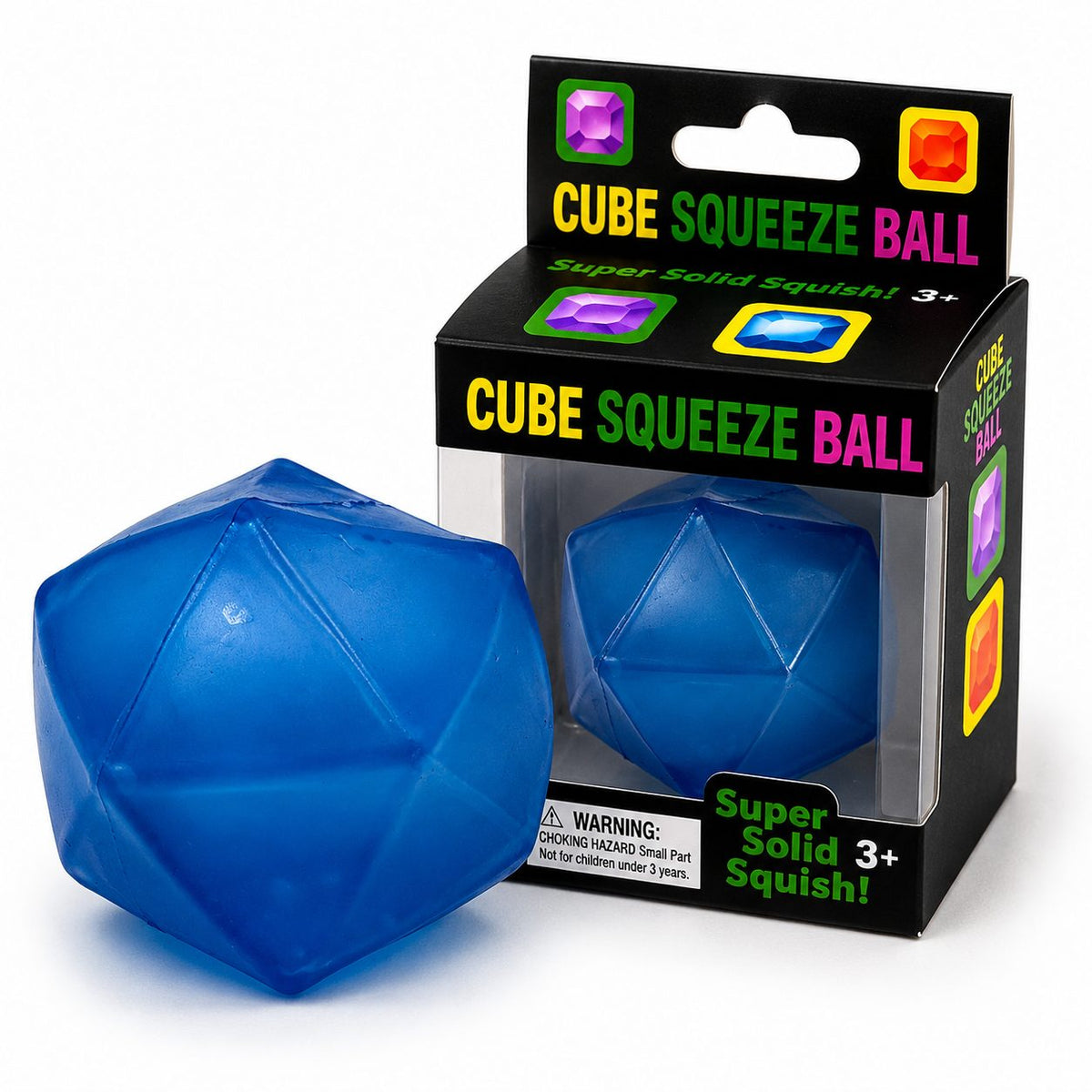Jucarie Squishy Cub 3D, Model Diamond Sculptat Antistres cu Revenire Lenta, Silicon Dens, 6x6 cm, Albastru