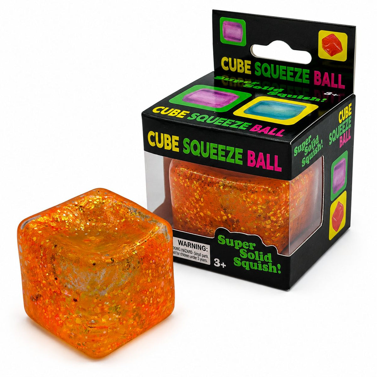 Jucarie Squishy Antistres, Cub Fidget 3D Magic Glitter Ice Cube, Revenire Lenta, Maltoza, 5 cm, Portocaliu
