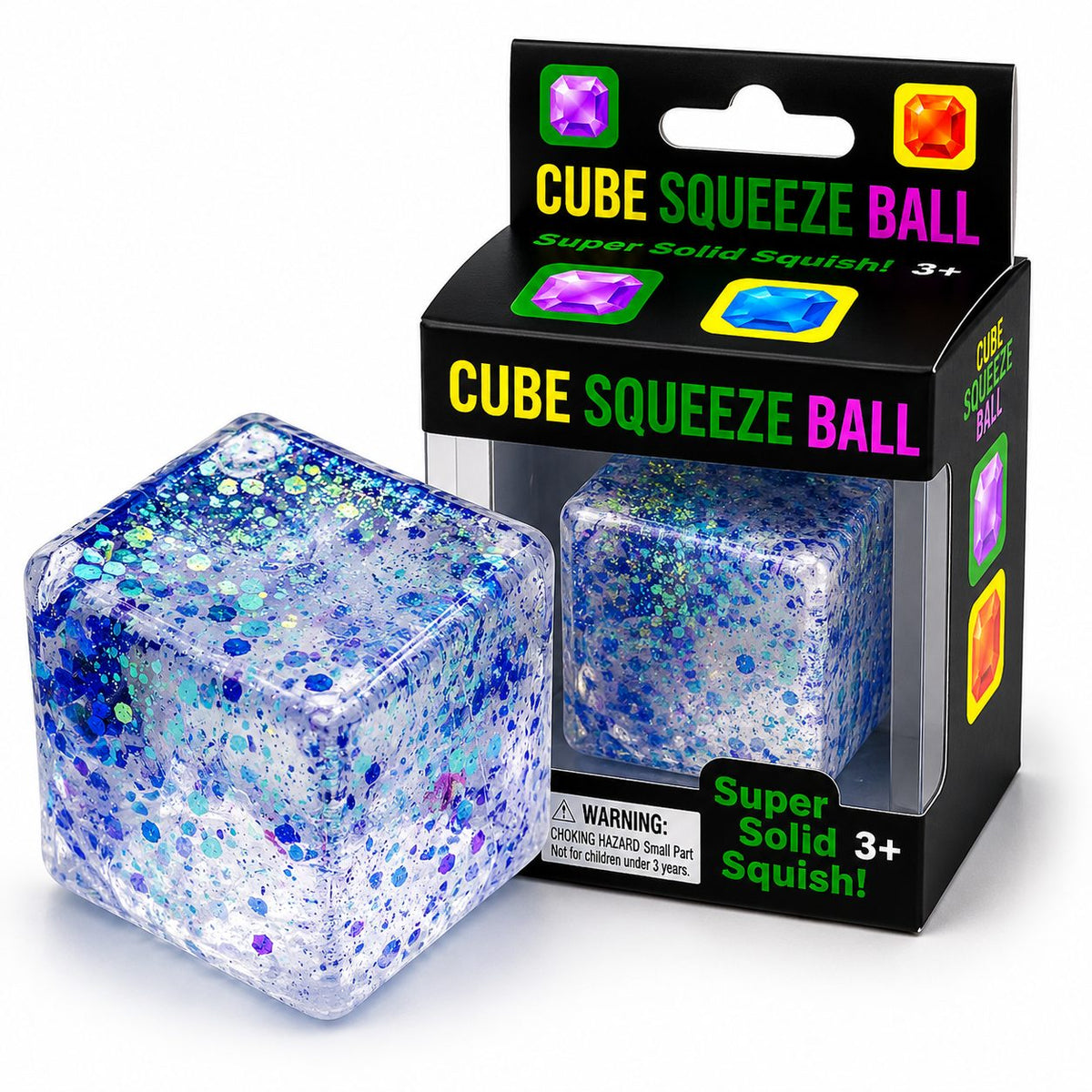 Jucarie Squishy Antistres, Cub Fidget Senzorial cu Sclipici, Revenire Lenta, Termoplastic, 5x5x5 cm, Mov