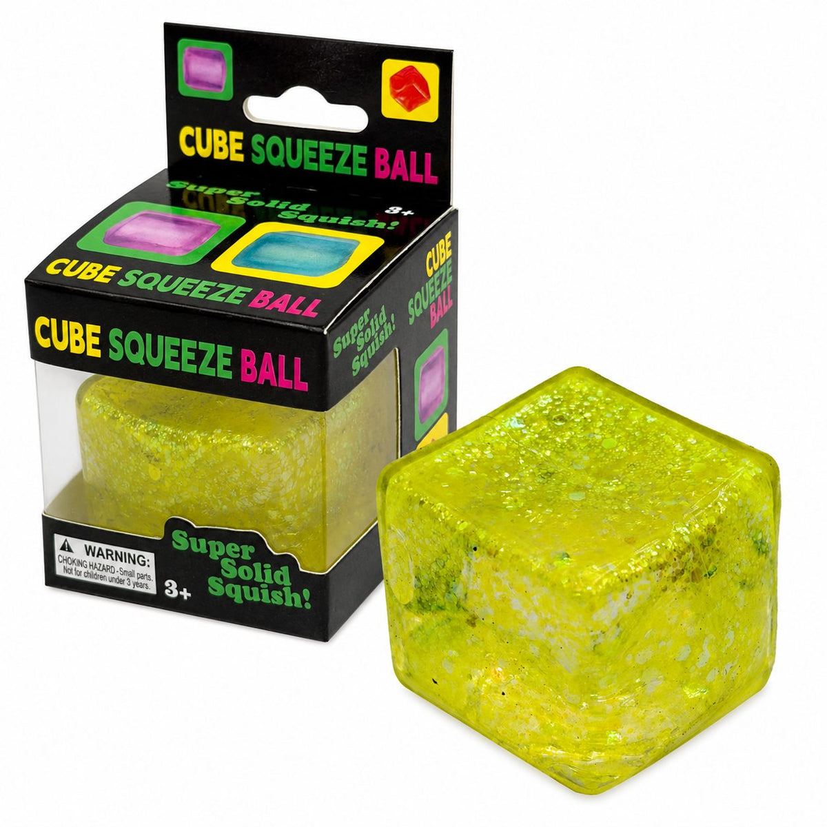 Jucarie Squishy Antistres Cub, Revenire Lenta cu Sclipici, Termoplastic, 5x5x5 cm, Galben