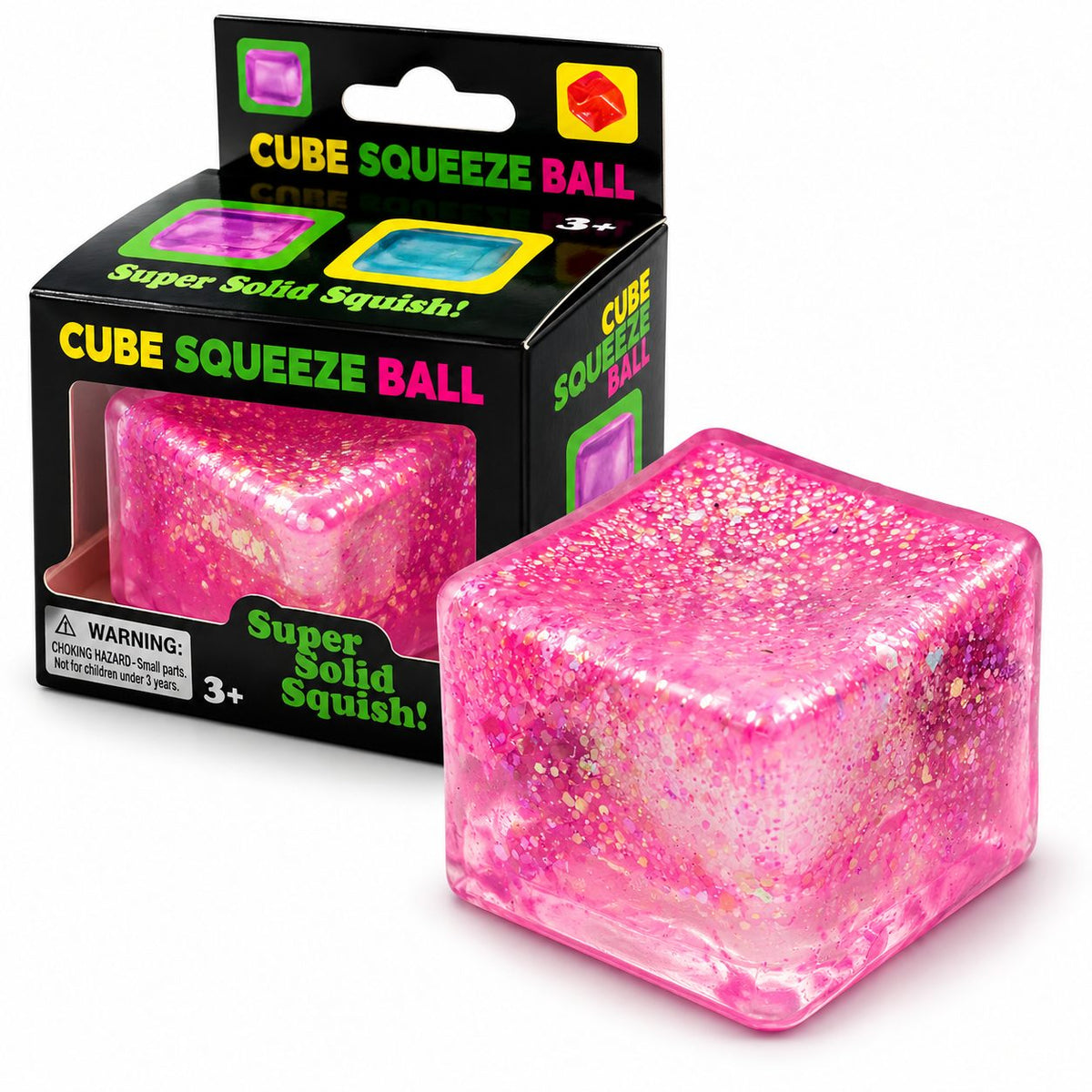 Jucarie Squishy Antistres Cub Fidget, Revenire Lenta cu Sclipici, Termoplastic, 5x5x5 cm, Roz