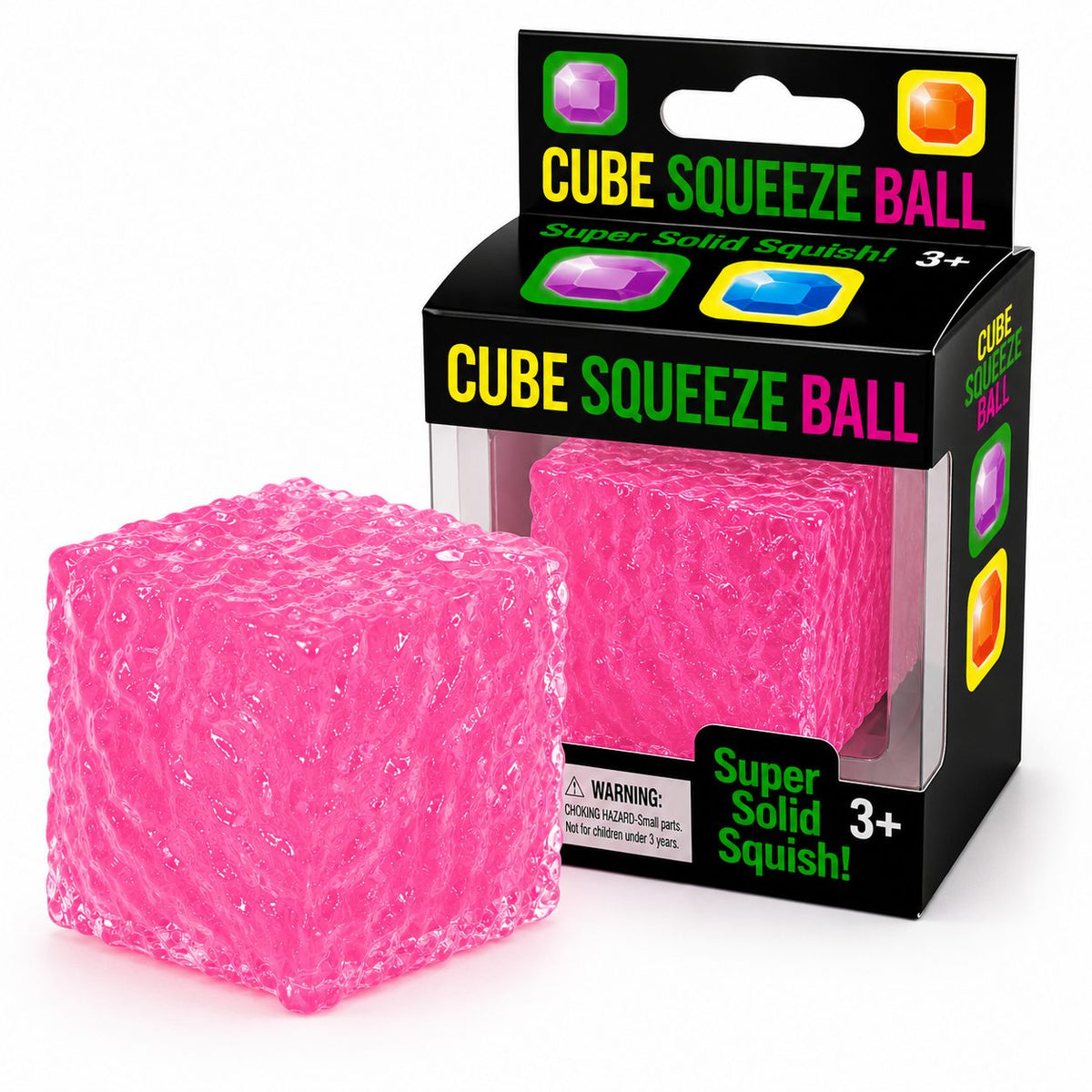Jucarie Antistres Cub Fidget, Model Striat Comprimabil cu Revenire, Termoplastic, 5x5x5 cm, Roz