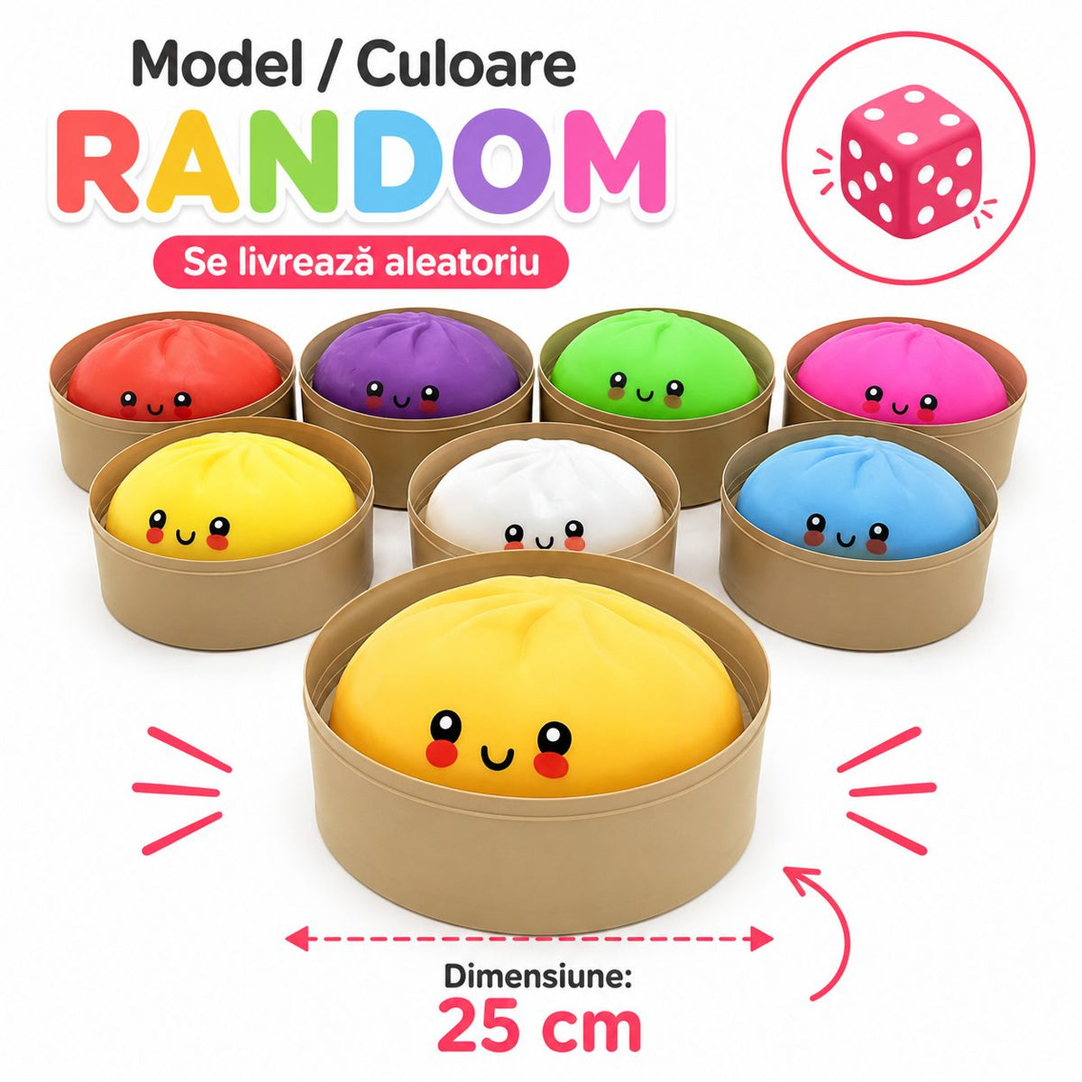 Jucarie Squishy Antistres, Set Design Kawaii Baozi cu Cos De Aburi, Silicon, 7-Pack, Culori Diverse