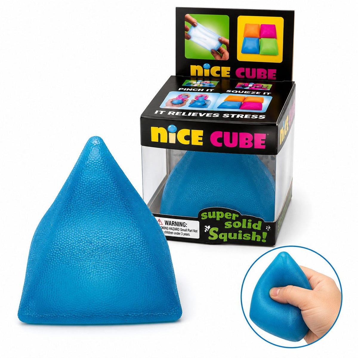 Jucarie Squishy Antistres, Piramida Fidget 3D Comprimabila, Termoplastic, 7x6x6 cm, Albastru