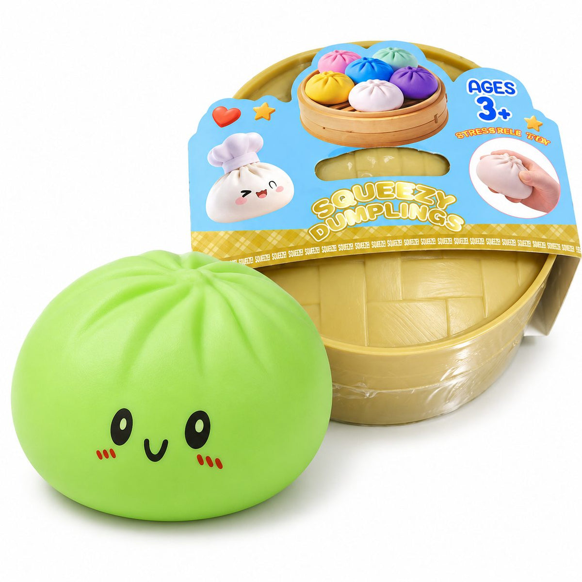 Jucarie Squishy Dumpling Antistres, Revenire Lenta cu Fata Zambitoare, Termoplast, 25 cm, 1000 g, Verde