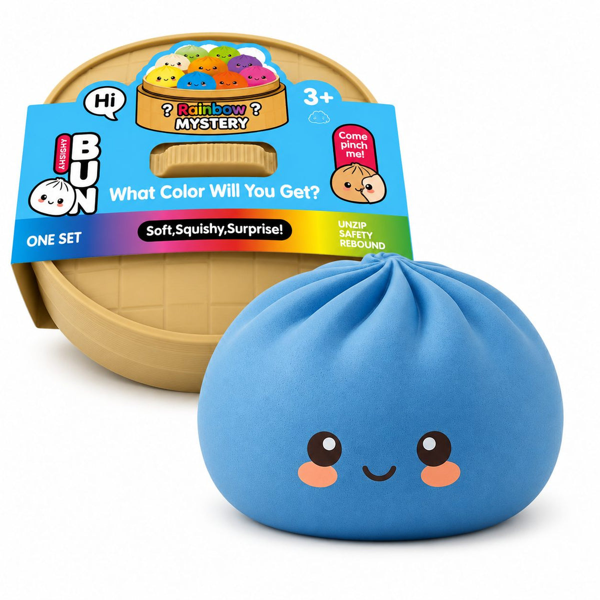 Jucarie Antistres Squishy Dumpling, Model Fata Zimbitoare, Revenire Lenta, Spuma Poliuretanica, 25 cm, 1.5 kg, Albastru