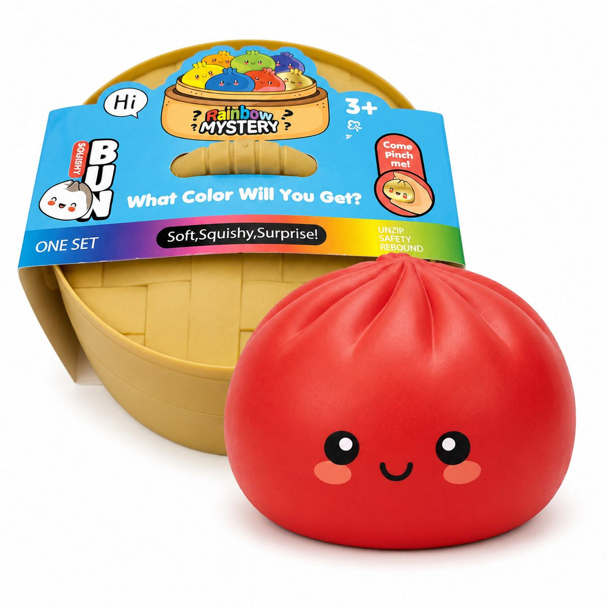 Jucarie Squishy Dumpling Antistres, Revenire Lenta cu Fata Zimbitoare, Termoplastic Inalta Densitate, 25 cm, 1.5 kg, Rosu