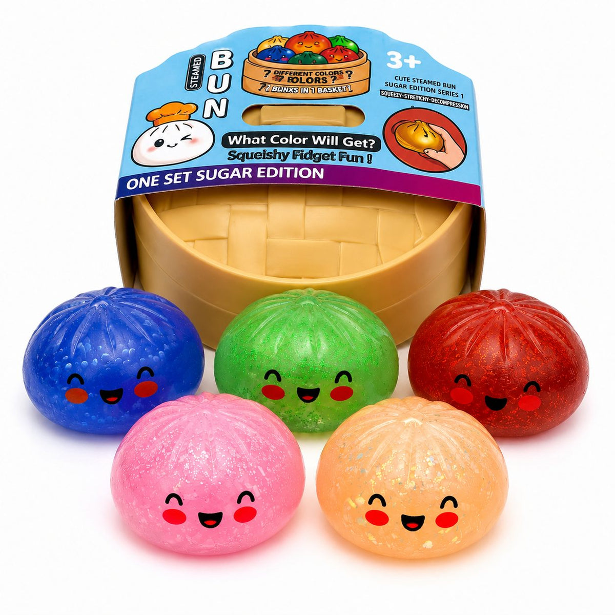 Jucarie Squishy Dumpling Antistres, Revenire Lenta cu Sclipici, Material Termoplastic, 8.5 cm, 220 g, Culoare Aleatorie