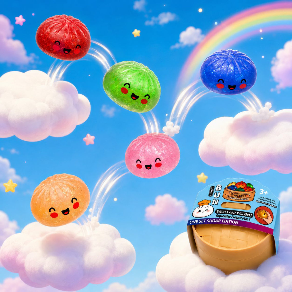Jucarie Squishy Dumpling Antistres, Revenire Lenta cu Sclipici, Material Termoplastic, 8.5 cm, 220 g, Culoare Aleatorie