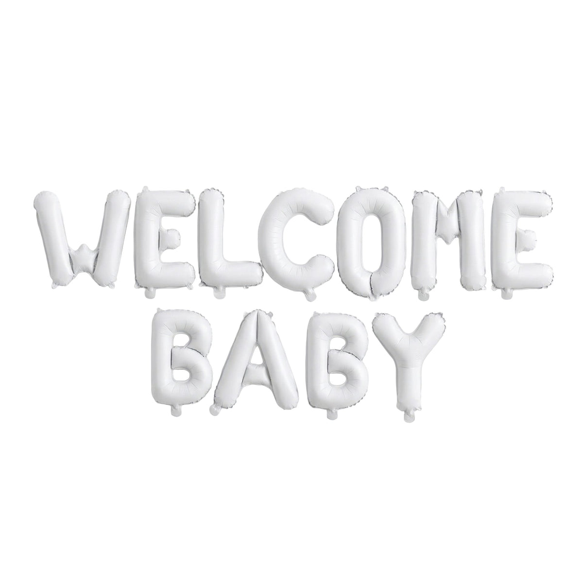 Set Baloane Welcome Baby, Litere din Folie Metalizata pentru Botez si Baby Shower, Umflare Aer sau Heliu, Aluminiu, 40 cm, 11 Piese, Alb