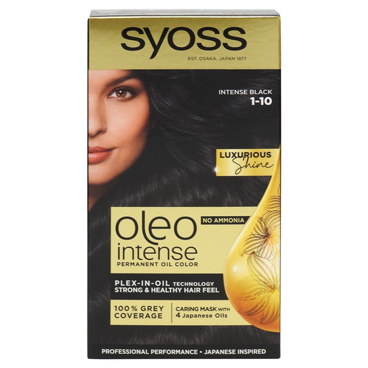 Vopsea de Par Permanenta Syoss Oleo Intense, Fara Amoniac, Tehnologie cu Uleiuri, 1-10 Negru Intens
