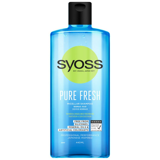 Syoss Sampon Micelar Pure Fresh, Curatare Delicata si Reimprospatare Zilnica, Par Normal, Recipient Plastic, 440 ml