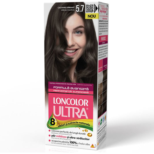 Loncolor Ultra Vopsea pentru Par Permanenta, Formula cu Ulei de Migdale si Keratina, Nuanta 5/7 Castaniu Vibrant