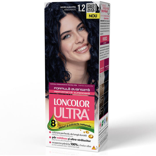 Loncolor Ultra Vopsea pentru Par Permanenta, Formula cu Ulei de Migdale si Keratina, Nuanta 1/2 Negru Albastru