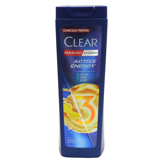 Clear Șampon Men 3in1 Active Energy, Curățare Profundă pentru Păr, Scalp și Corp, Complex de Vitamine, 360 ml