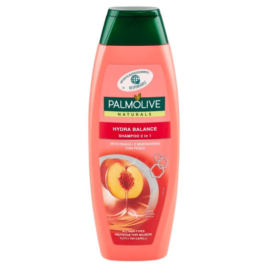 Sampon Palmolive Hydra Balance 2in1, Hidratare si Curatare, Extract de Piersica si Proteine de Matase, Pentru Toate Tipurile de Par, 350 ml