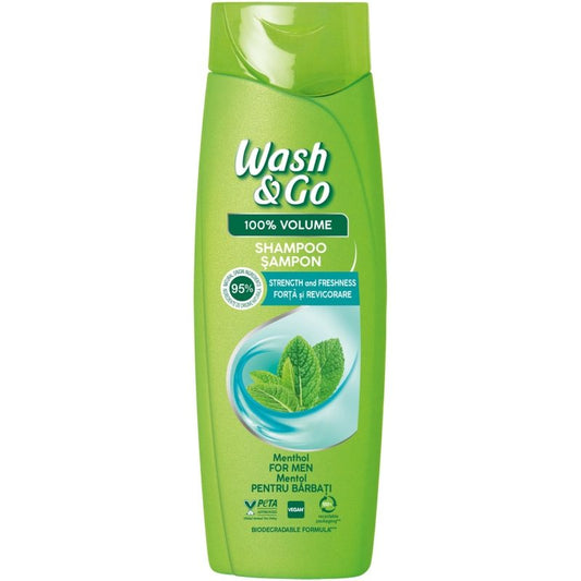 Wash & Go Șampon Men Menthol Prospețime Îndelungată, Efect Răcoritor, 360 ml