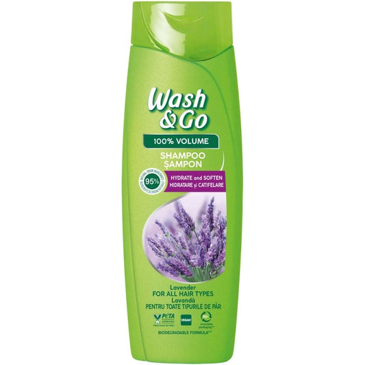 Wash & Go Sampon Hidratant Cu Extract De Lavanda, Formula 100% Volum, Pentru Par Normal, 360 ml