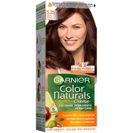 Garnier Color Naturals Vopsea de Par Permanenta, Formula cu 3 Uleiuri Nutritive, Textura Cremoasa, Nuanta 5.25 Ciocolata cu Lapte