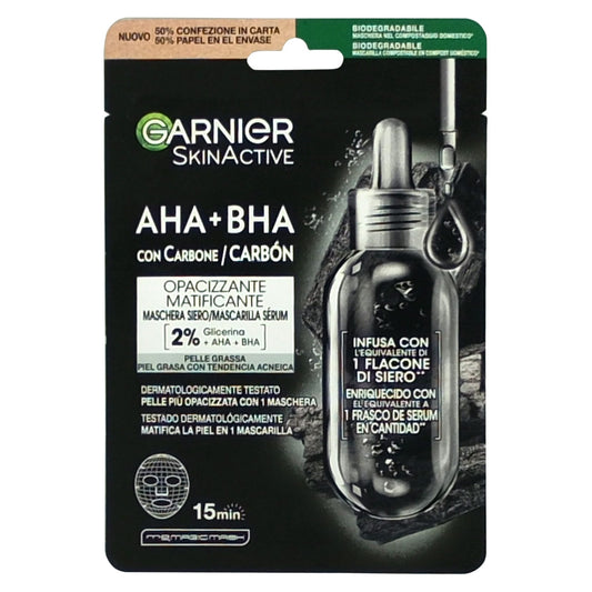 Garnier Skin Naturals Masca de Fata Tip Servetel, Efect Purifiant si Hidratant, Extract de Carbune si Alge Negre, 28 g