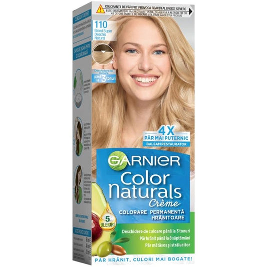 Garnier Color Naturals, Vopsea de Par Permanenta, Formula cu 3 Uleiuri Nutritive, 110 Blond Natural Super Deschis