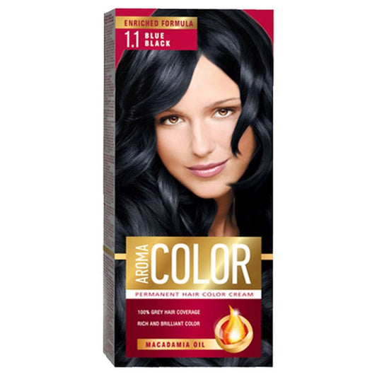 Vopsea de Par Permanenta Aroma Color, Complex de 3 Uleiuri Naturale, Protectie si Stralucire, 1/1 Albastru Negru
