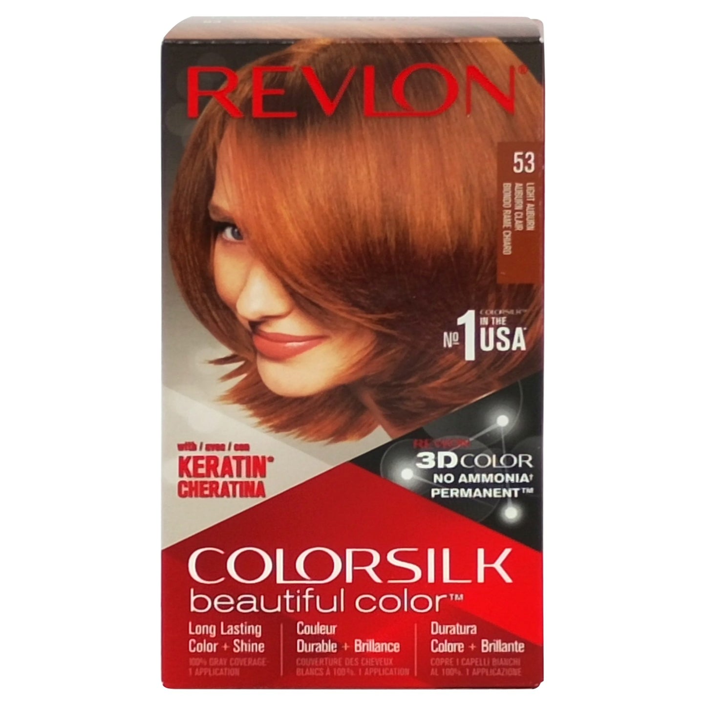 Revlon Colorsilk Vopsea de Par Permanenta fara Amoniac, Acoperire 100% Fire Albe, Tehnologie 3D Color, Keratina si Aminoacizi de Matase, 53 Light Auburn