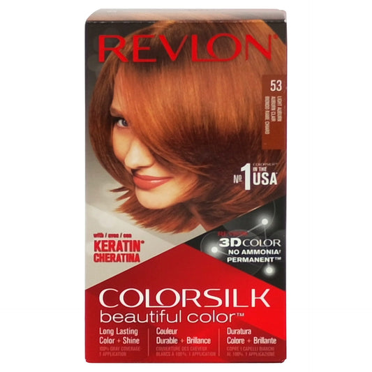 Revlon Colorsilk Vopsea de Par Permanenta fara Amoniac, Acoperire 100% Fire Albe, Tehnologie 3D Color, Keratina si Aminoacizi de Matase, 53 Light Auburn