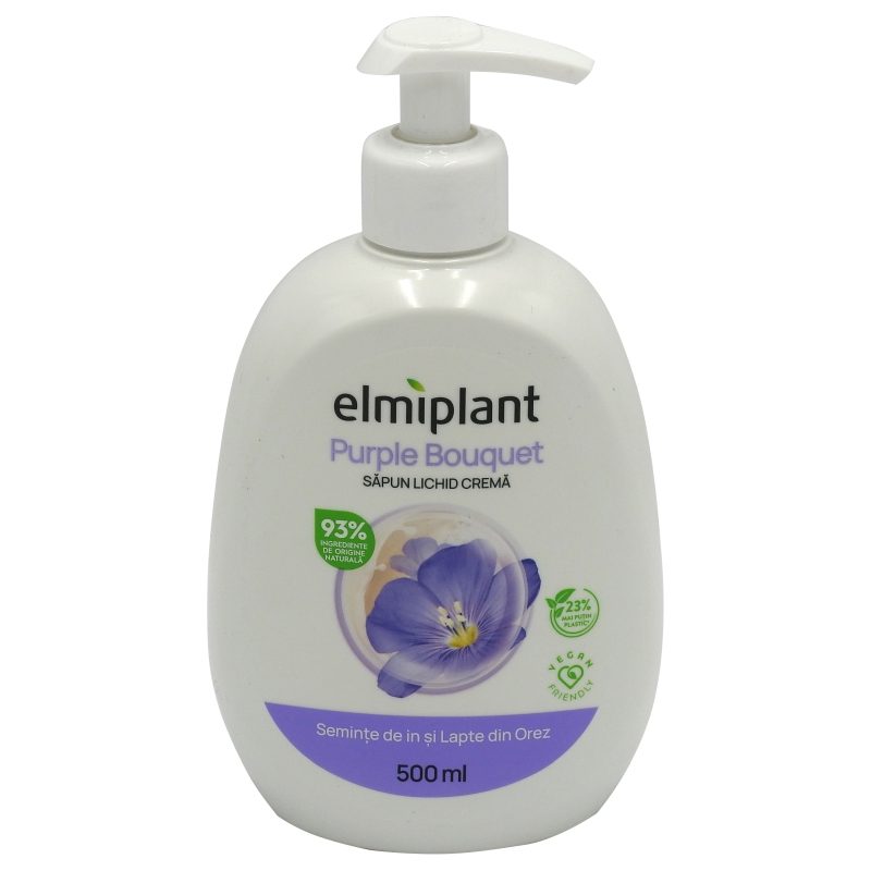 Elmiplant Sapun Lichid Crema, Hidratare Intensiva cu Seminte de In si Lapte de Orez, Formula Delicata de Curatare, Ingrediente Naturale, 500 ml