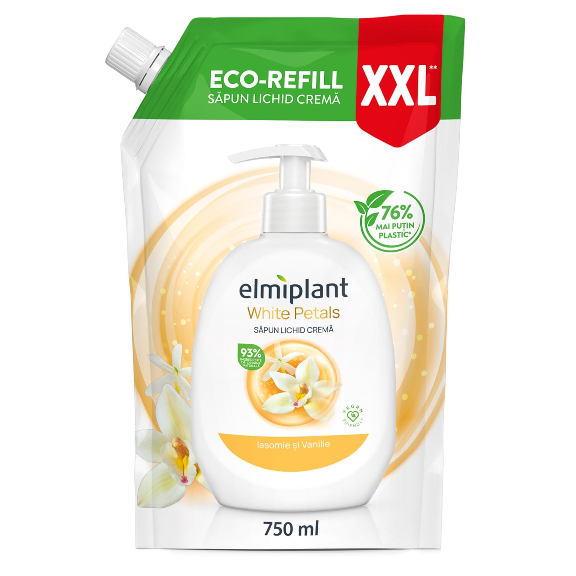Elmiplant Rezerva Sapun Lichid Crema, Formula Hidratanta pentru Piele Sensibila, Iasomie si Vanilie, 750 ml