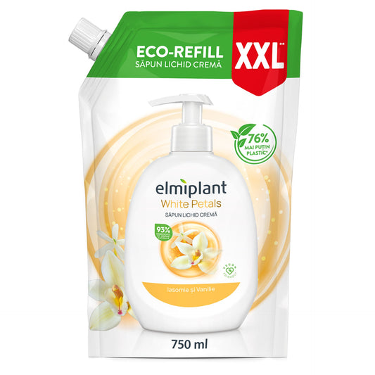 Elmiplant Rezerva Sapun Lichid Crema, Formula Hidratanta pentru Piele Sensibila, Iasomie si Vanilie, 750 ml