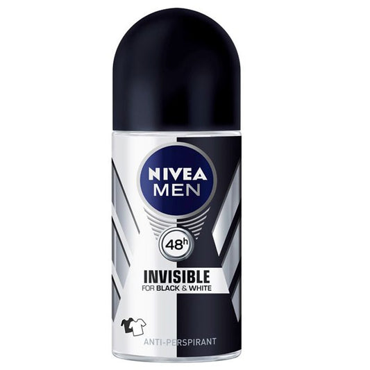Nivea, Deodorant Antiperspirant Roll-On, Black & White Invisible Original, Protectie Impotriva Petelor Albe si Galbene, 50 ml
