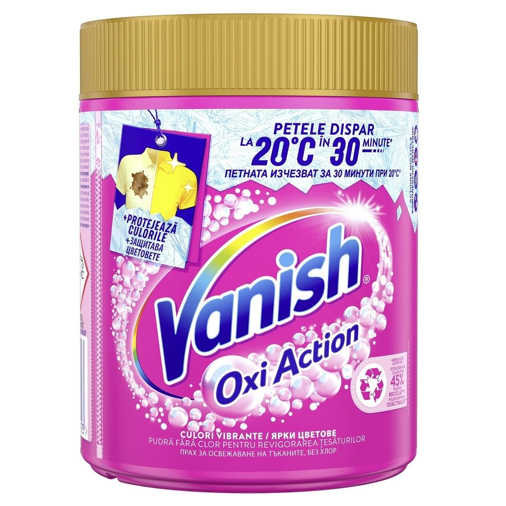 Vanish Pudra Pentru Pete Pink Oxi Action, Solutie Pre-tratare Rufe Colorate, Formula Protectie Culori, 470 g