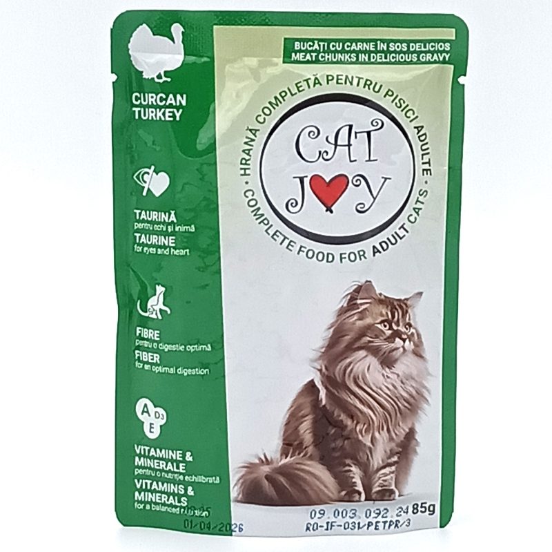 Cat Joy Hrana Umeda pentru Pisici Junior si Adult, Curcan in Sos, Nutritie Echilibrata, Plic 85 g