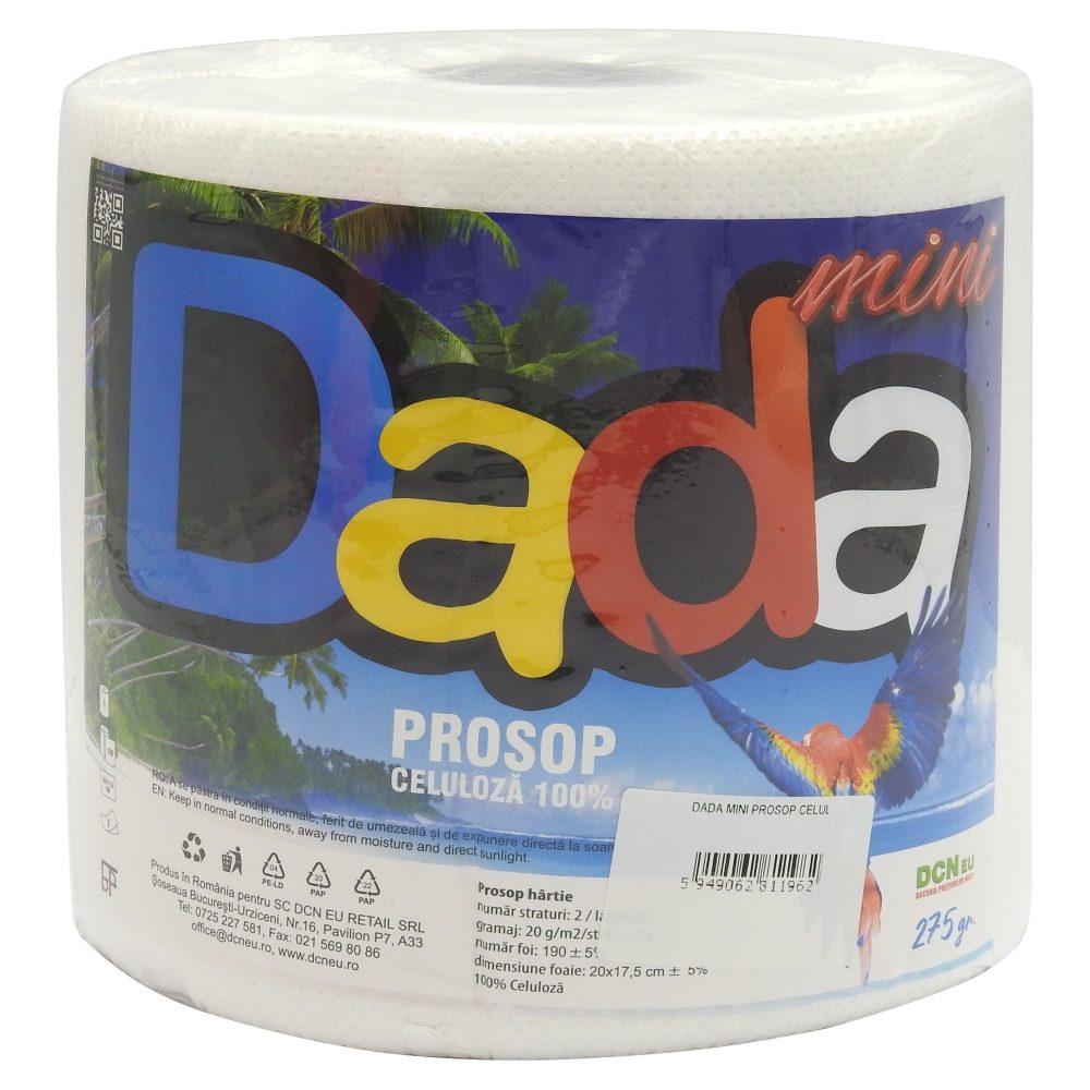 Dada Prosop de Hartie pentru Bucatarie, Super Absorbant, Celuloza 100%, 2 Straturi, Format Mini, Alb, 1 Rola