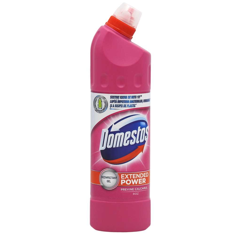 Domestos Solutie Dezinfectanta pentru WC, Formula Concentrata Anticalcar, Detergent Igienizant Lichid, Parfum Floral, 750 ml, Roz