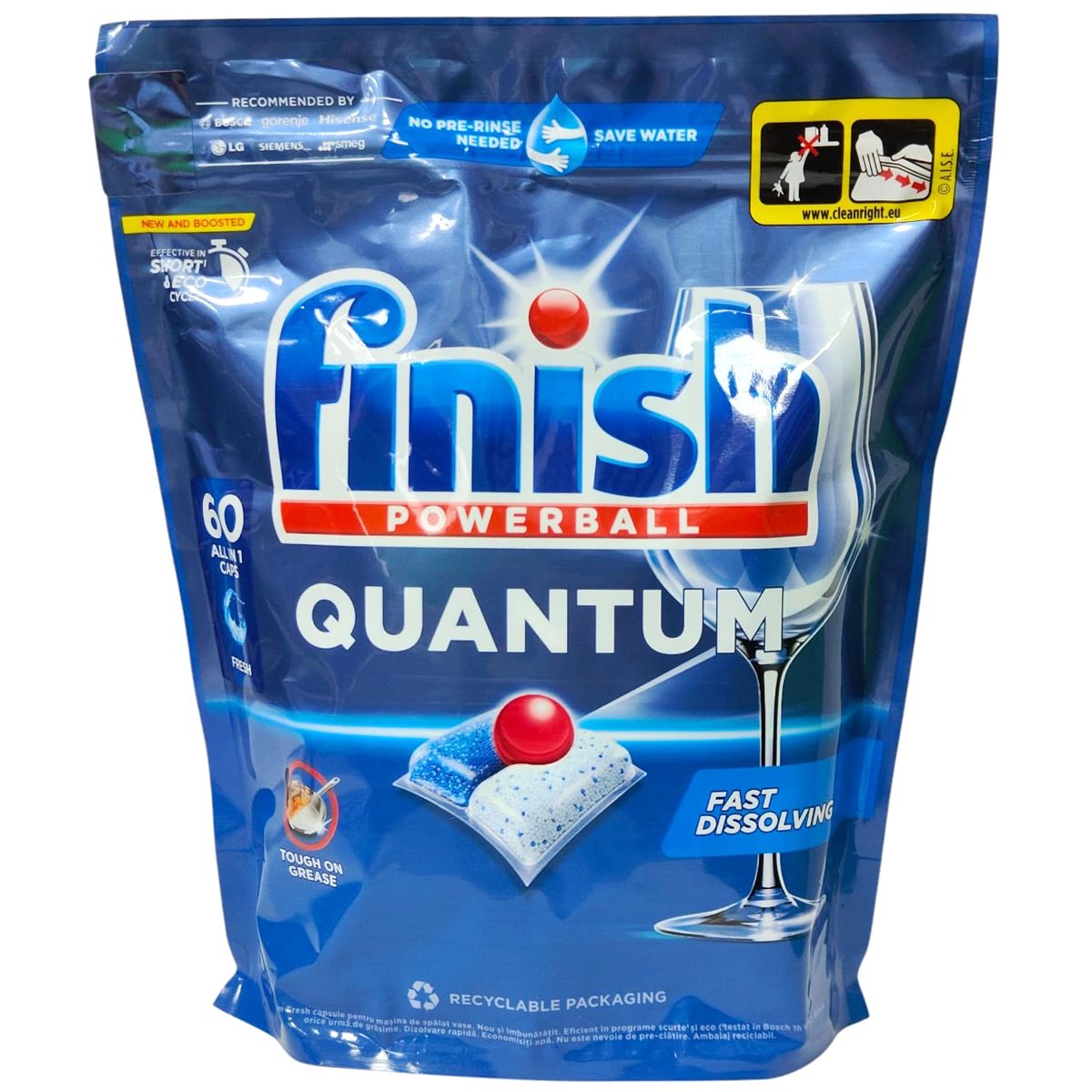 Finish Quantum Powerball, Detergent Capsule Pentru Masina De Spalat Vase, Tehnologie De Curatare Si Stralucire All-In-1, Aroma Fresh, 60 Bucati