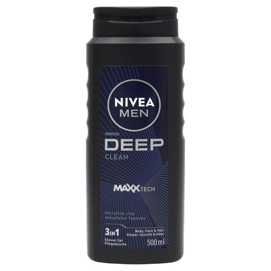 Nivea Men Deep, Gel de Dus cu Carbon Activ, Efect de Curatare Profunda, Corp, Fata si Par, 500 ml