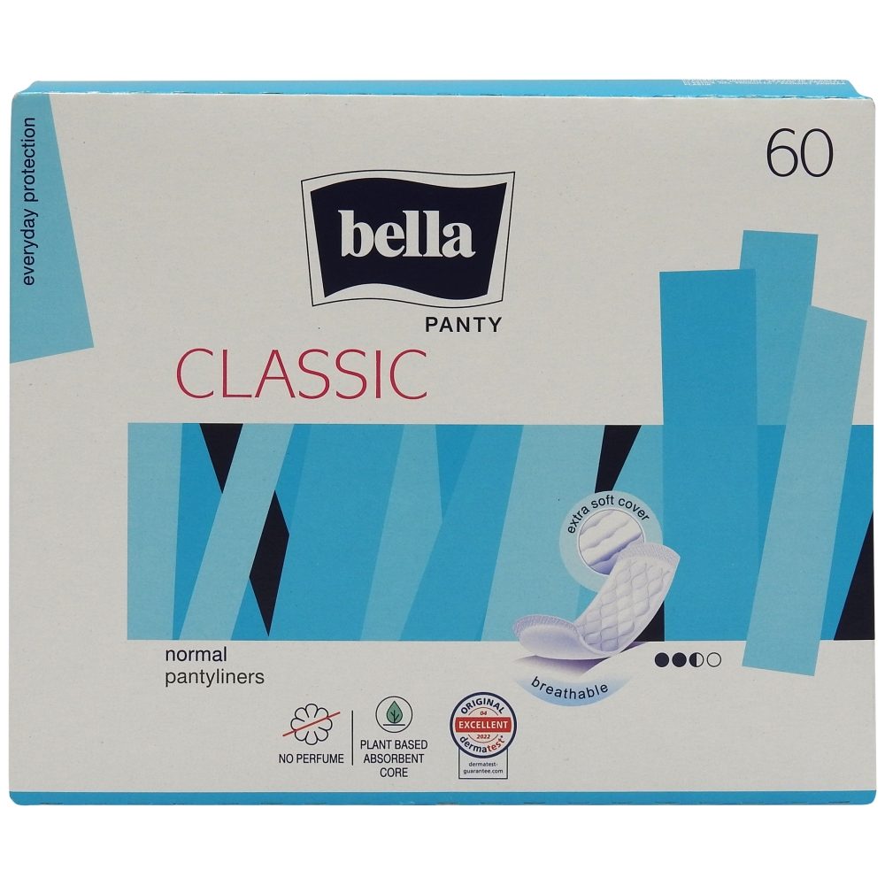 Bella Panty Classic, Absorbante Zilnice cu Aripioare, Protectie din Bumbac Natural, Format Lung, 60 Bucati