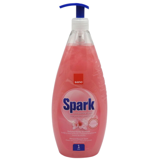 Detergent de Vase Lichid Sano Spark, Extract de Migdale, Formula Concentrata, Recipient cu Pompa, 1 L