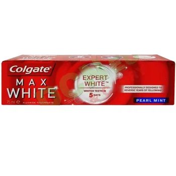 Colgate Pasta de Dinti Max White Expert Pearl Mint, Efect de Albire Profesionala si Protectie Smalt cu Fluor, Aroma Menta Proaspata, 75 ml