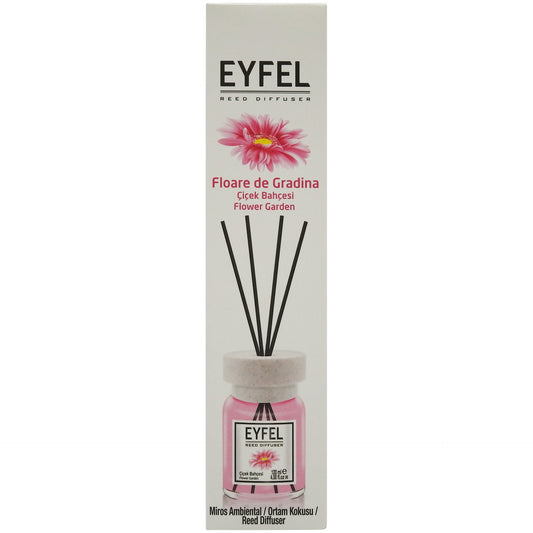 Eyfel Odorizant Camera cu Betisoare, Difuzor de Parfum Ambient, Aroma Florala Flower Garden, Ratan Natural, Flacon 120 ml, Roz