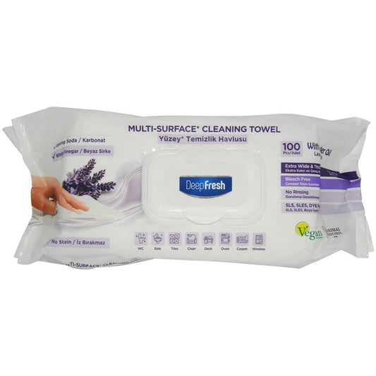 Deep Fresh, Servetele Umede Multisuprafete, Formula cu Bicarbonat fara Clor, Actiune Antibacteriana, Aroma Lavanda, 100 Bucati